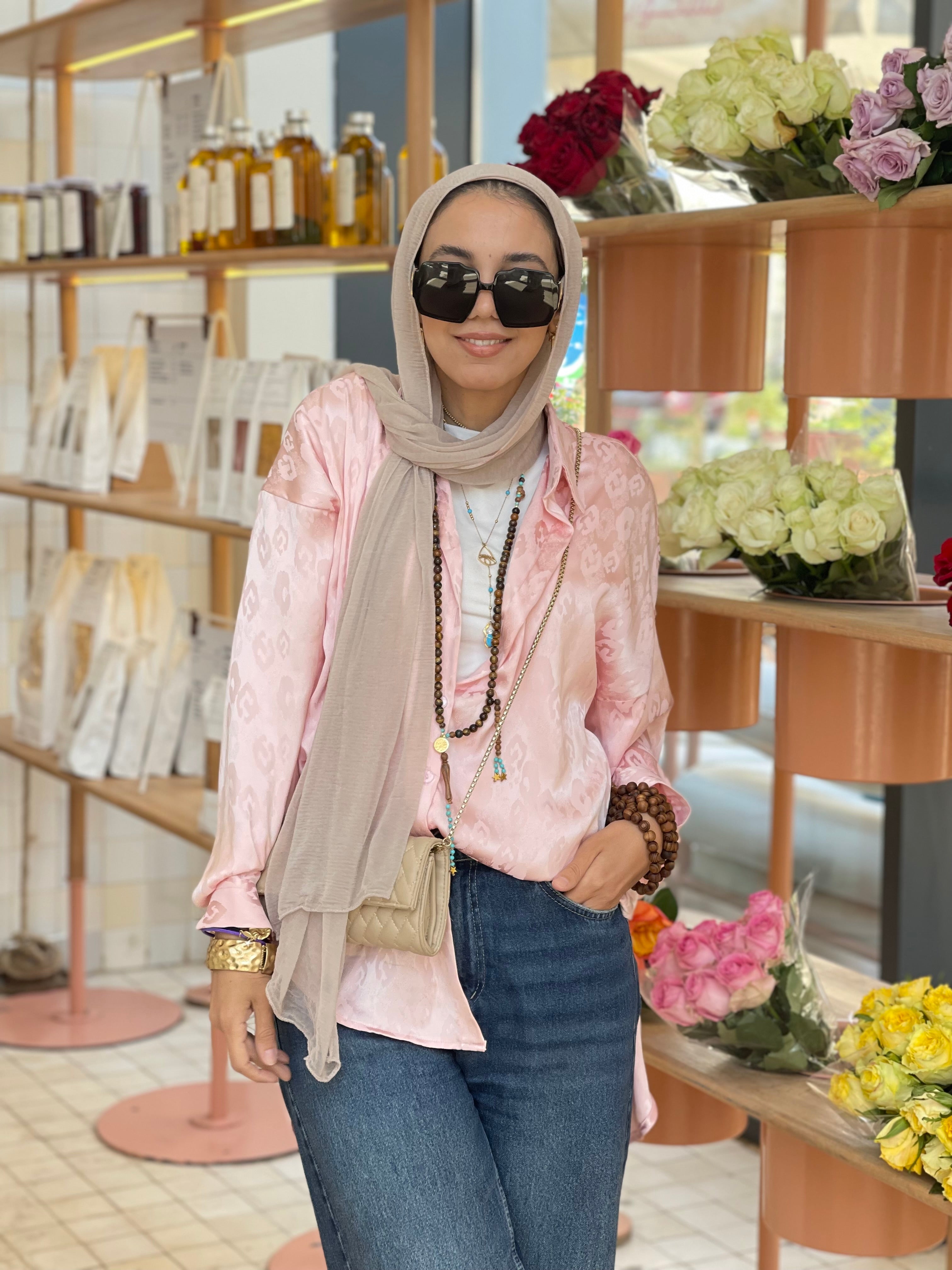 Baby pink Jacquard satin chemise