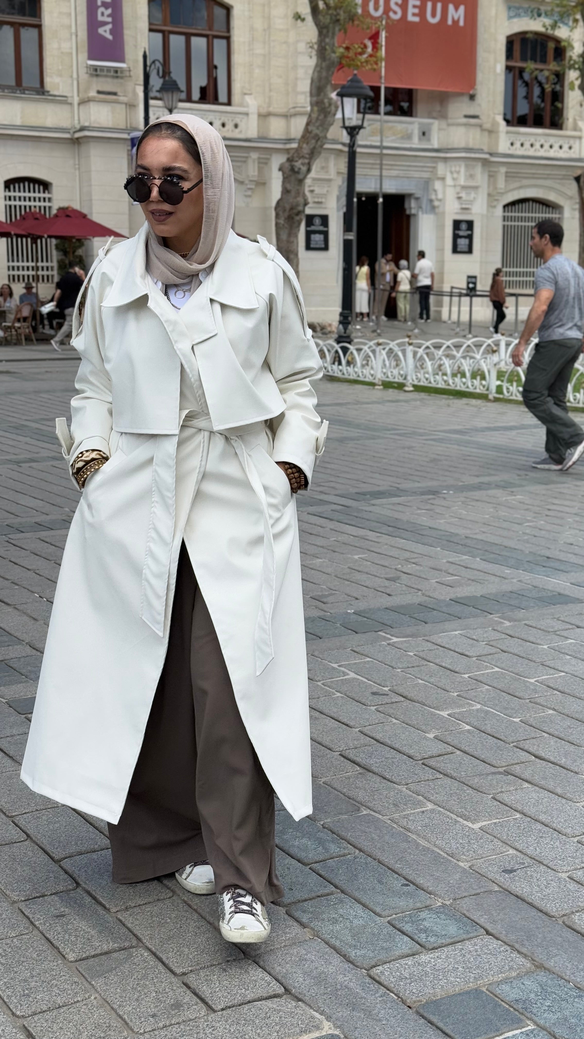 Off white Faux Leather Trench Coat