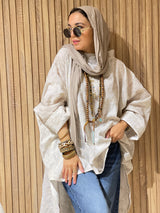 White pure linen  stitched poncho