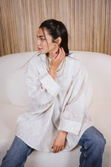 White pure linen  stitched poncho