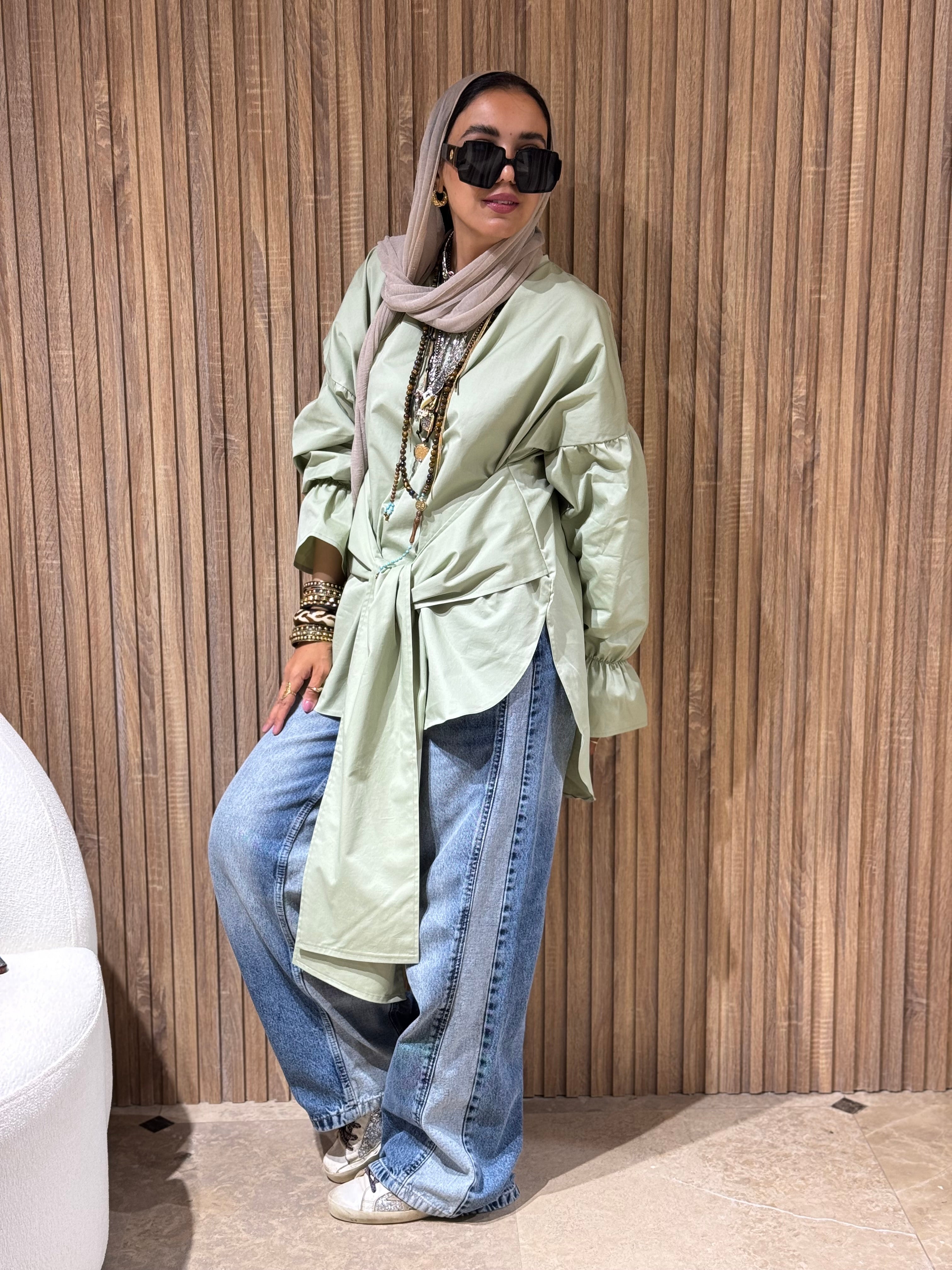 Matcha green tie shirt