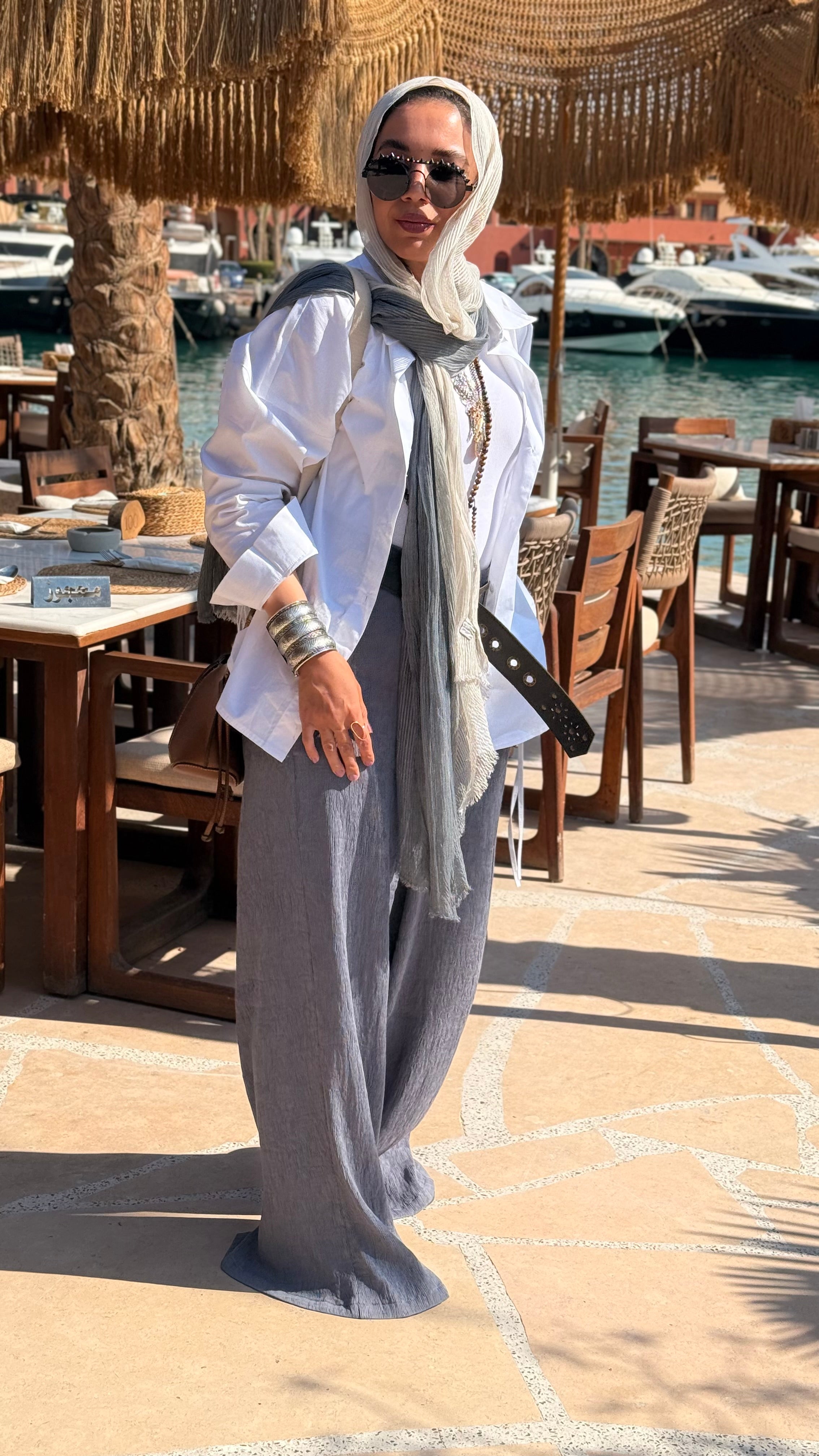 Grey crushed loose pants