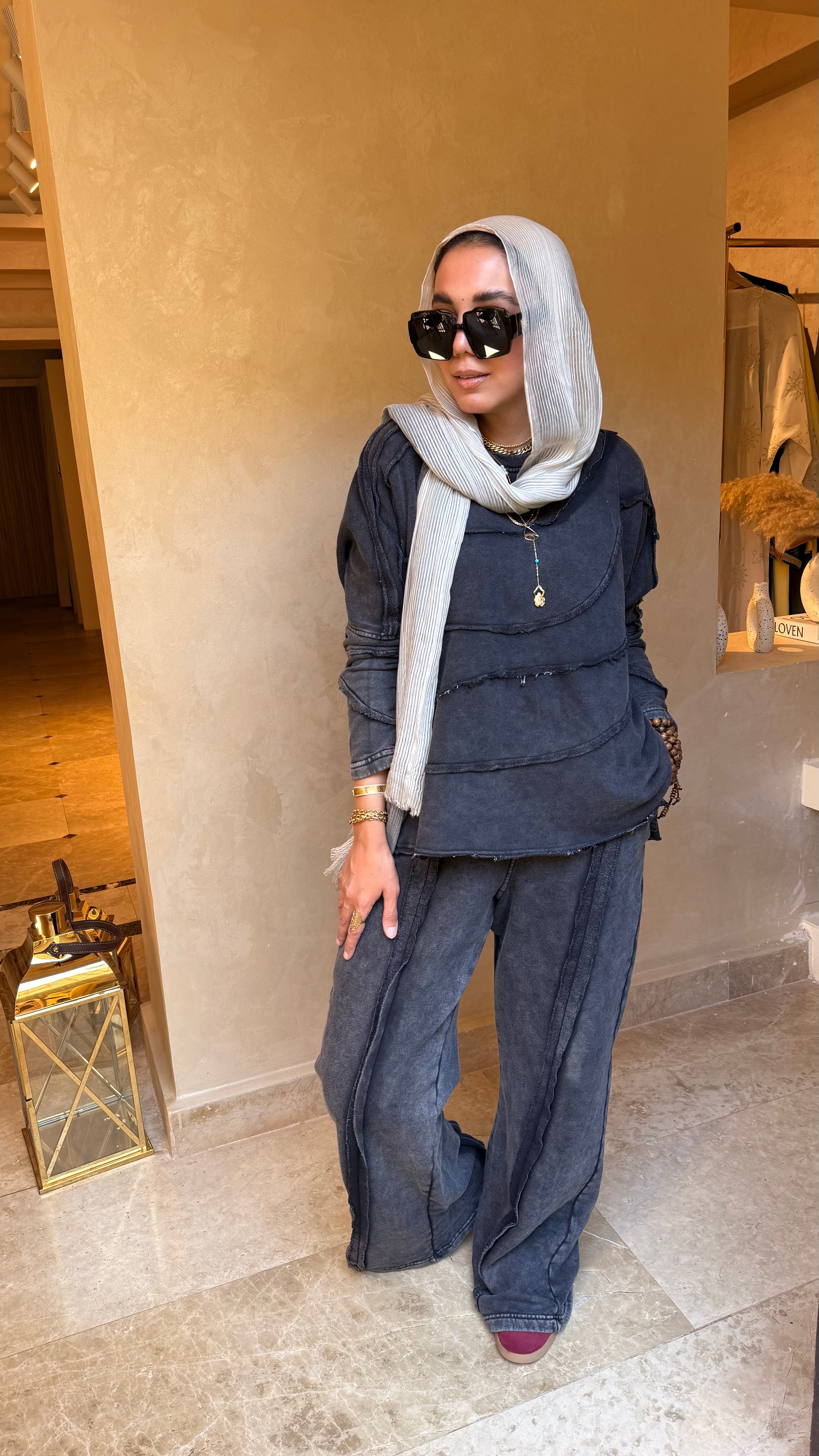 Washed comfy melton set