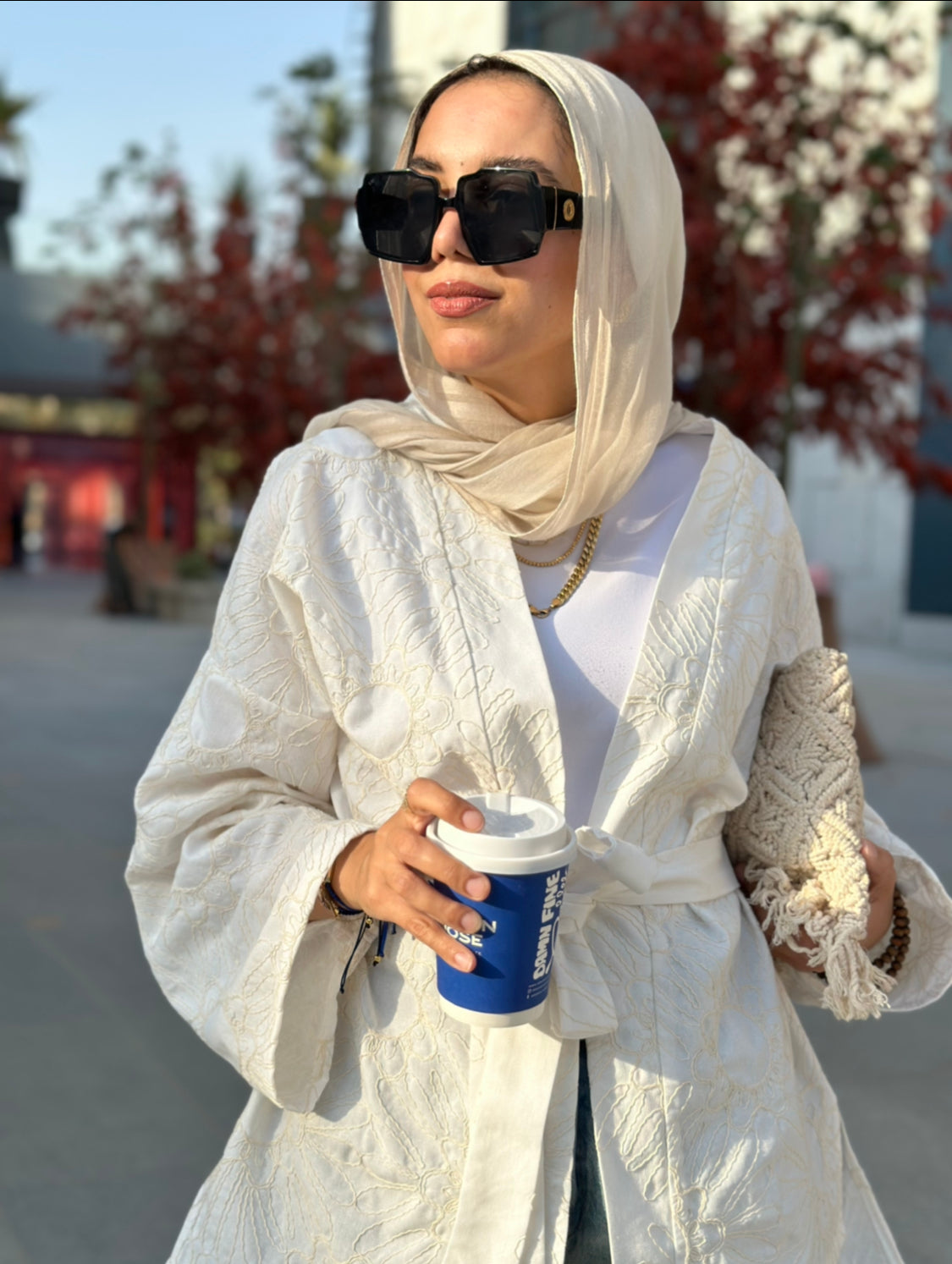 White stitched kimono