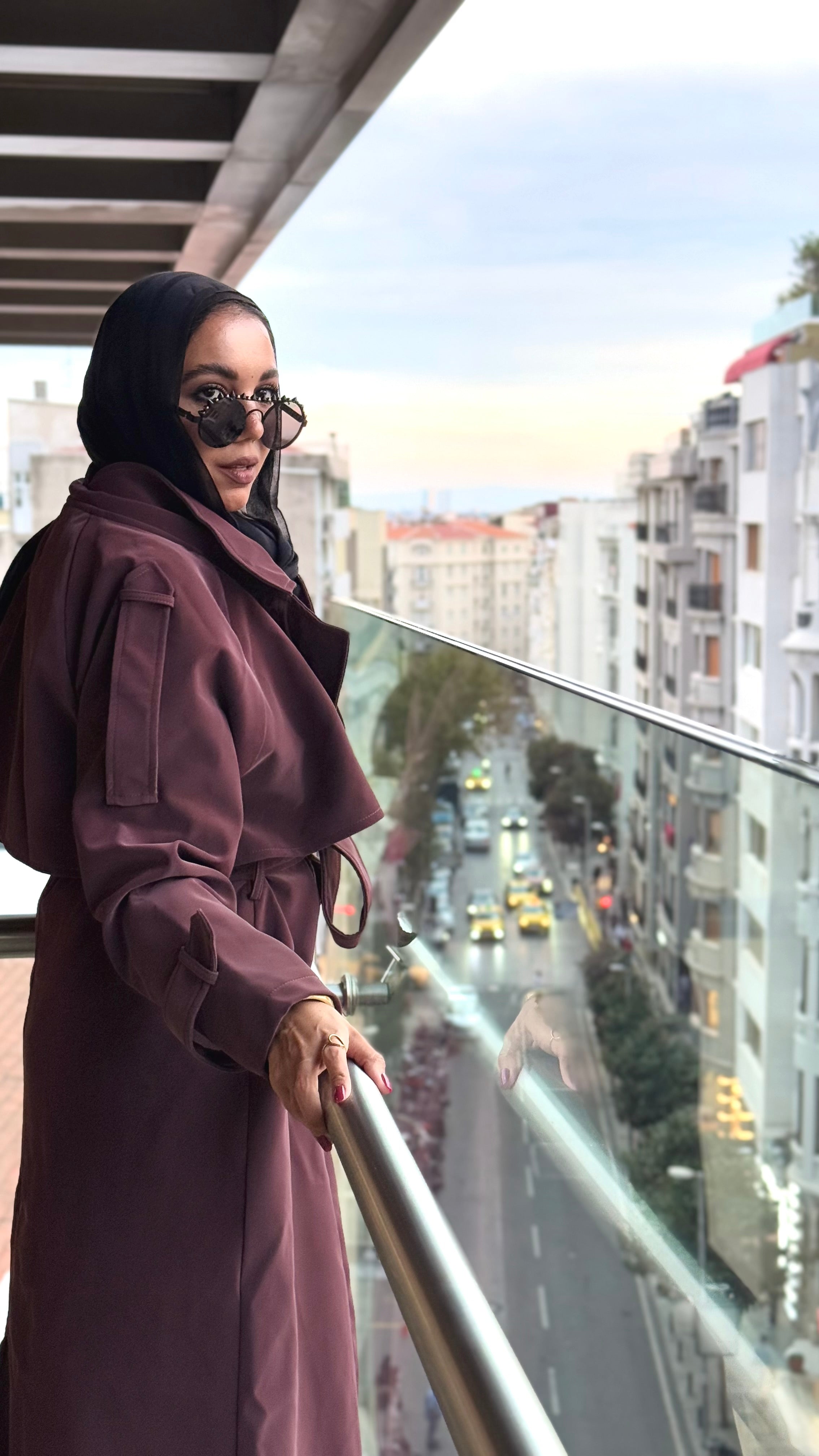 Burgundy faux leather trench coat