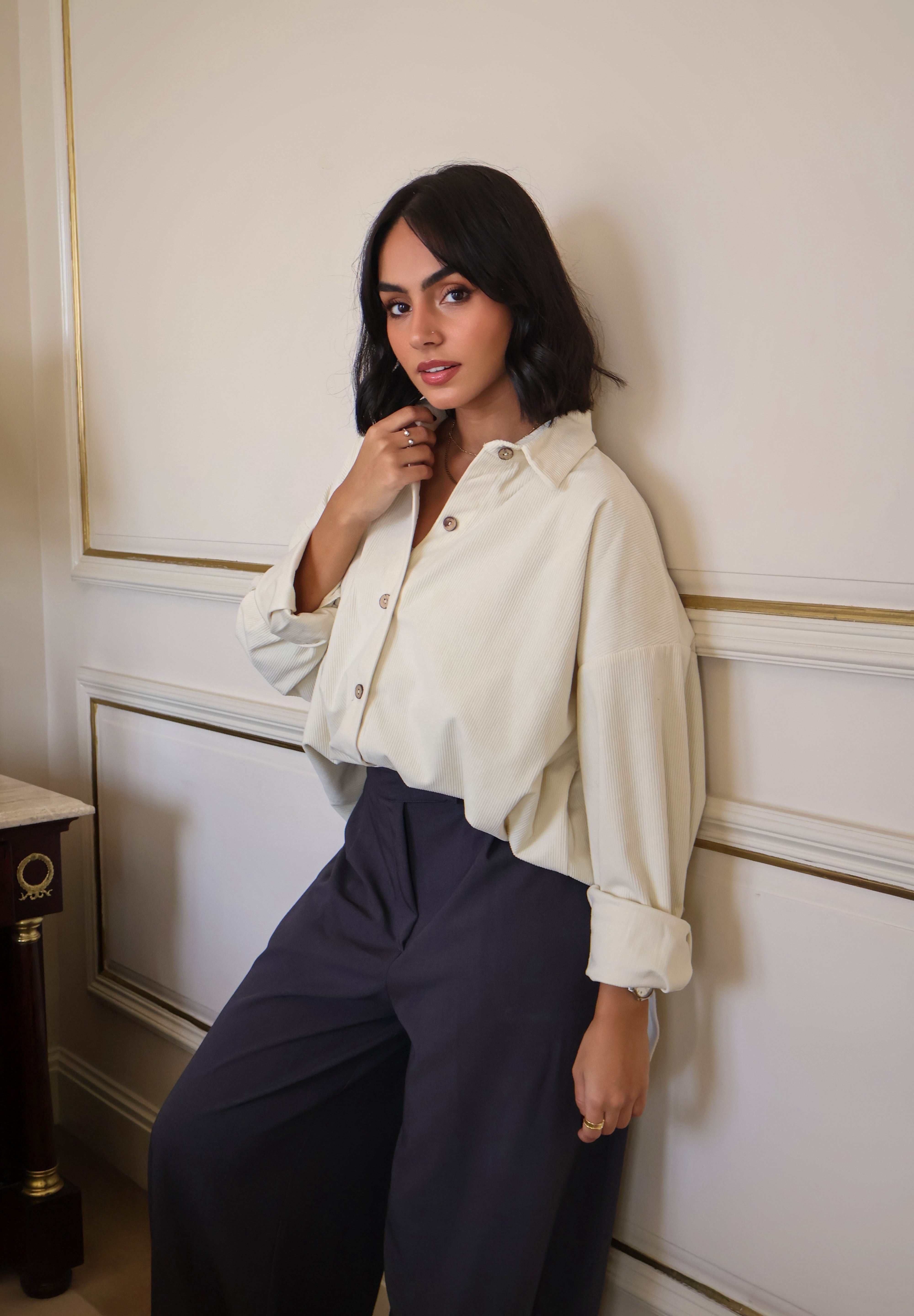 Crème corduroy  velvet shirt