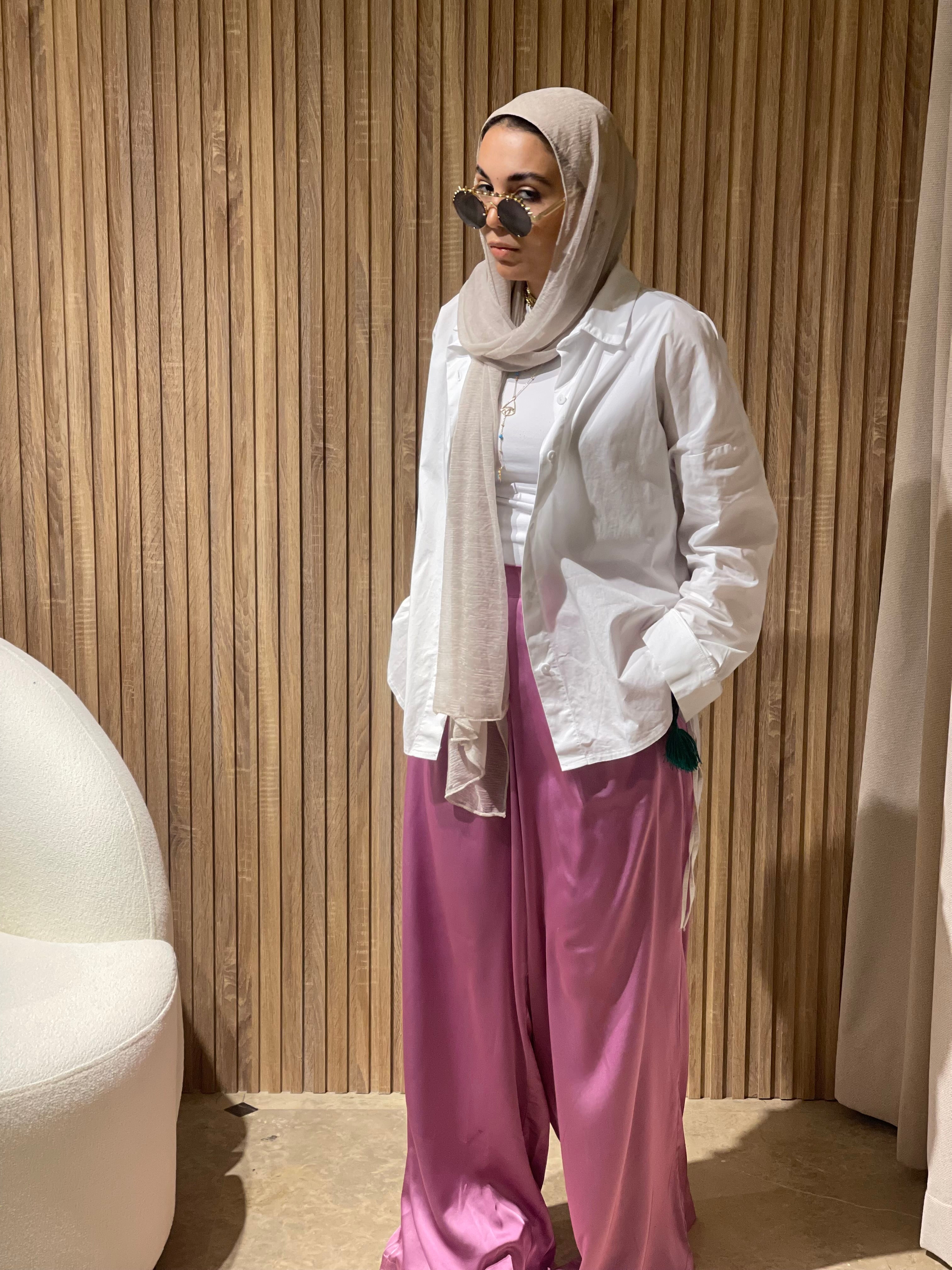 Silk satin pink loose pants