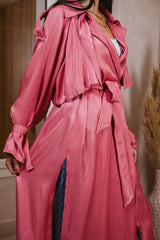 Melon  shimmery satin trench