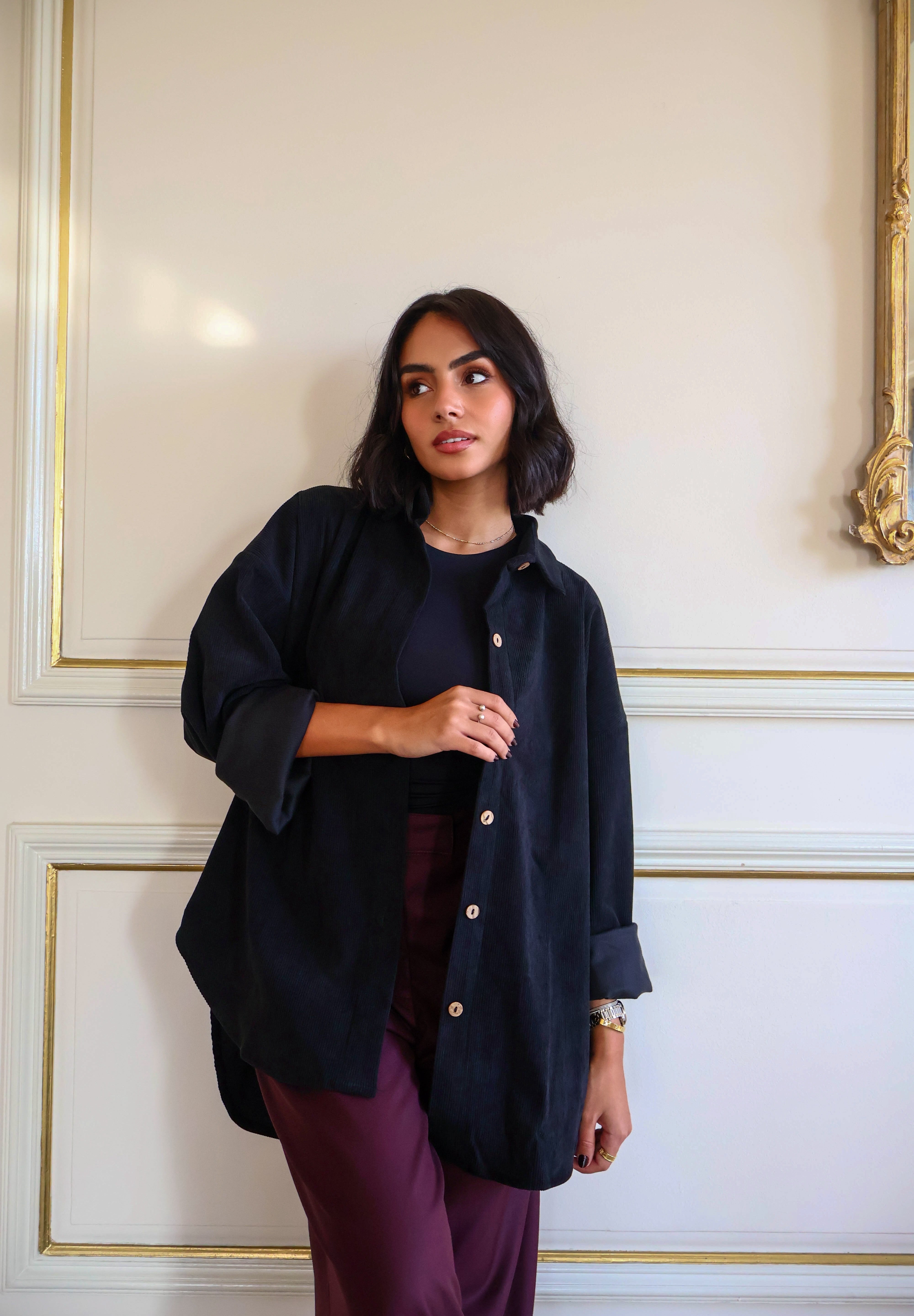 Black corduroy velvet shirt