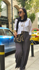 Premium soft wool Dark Grey loose pants