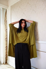Mustard Loose soft wool poncho