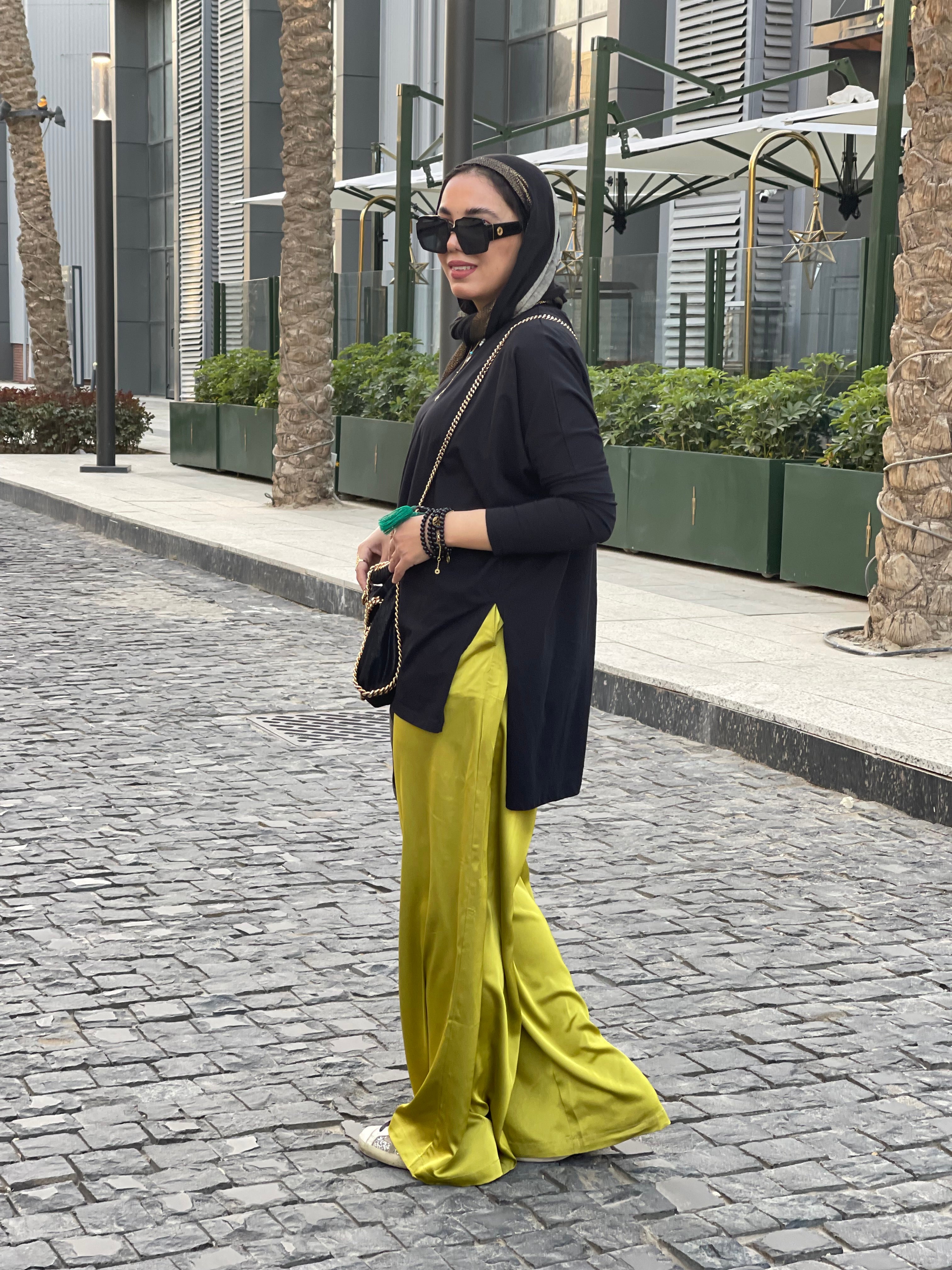 Silk satin apple green pants