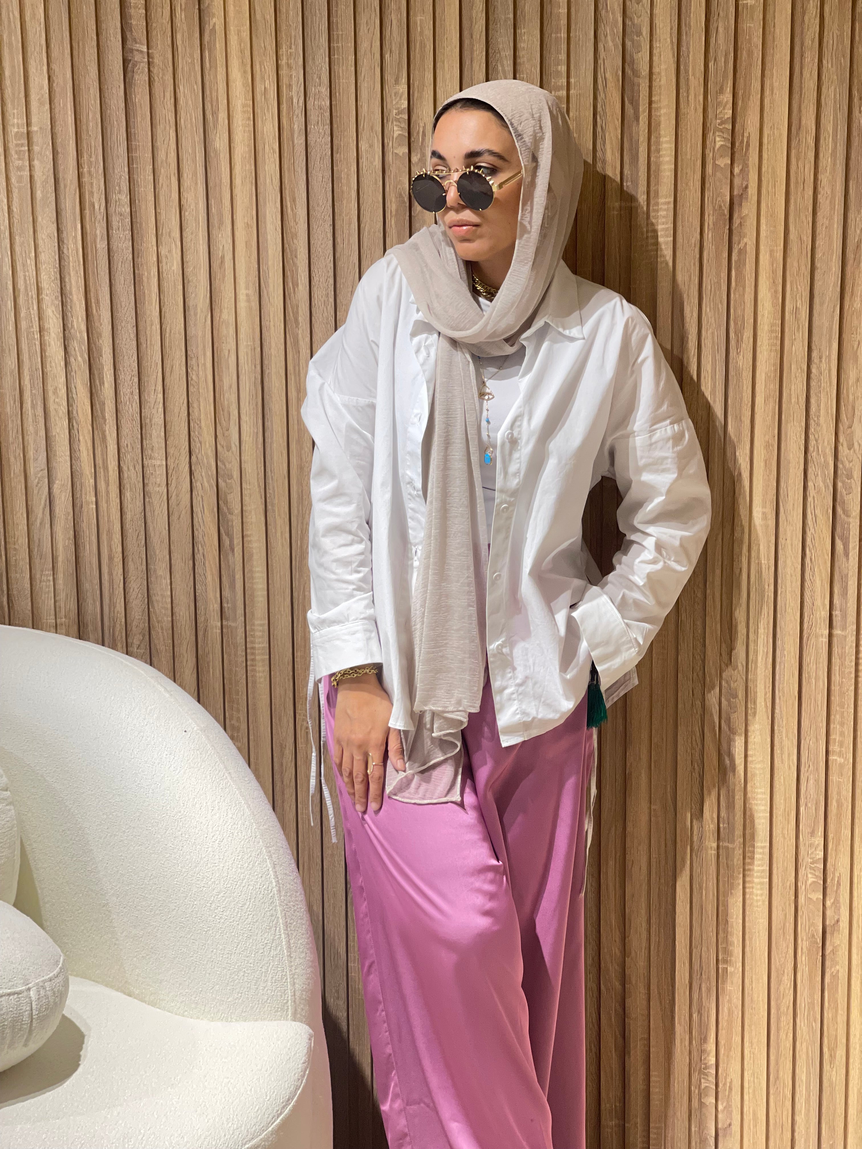 Silk satin pink loose pants