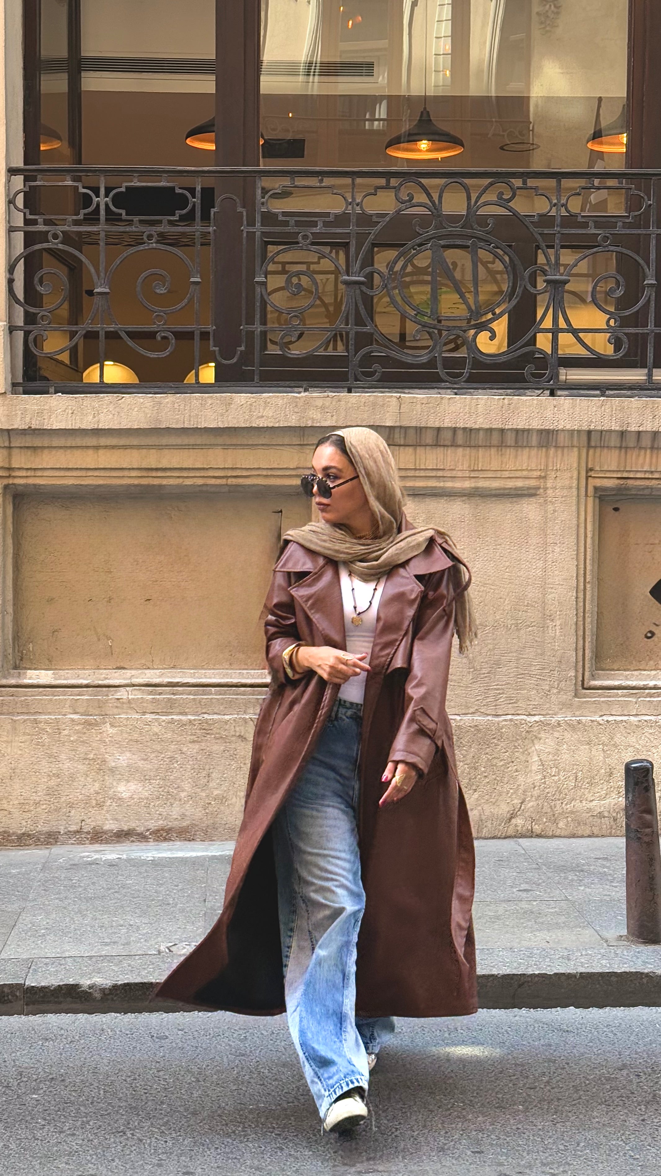Brown Faux leather  trench coat