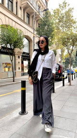 Premium soft wool Dark Grey loose pants