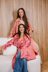 Melon  shimmery satin trench