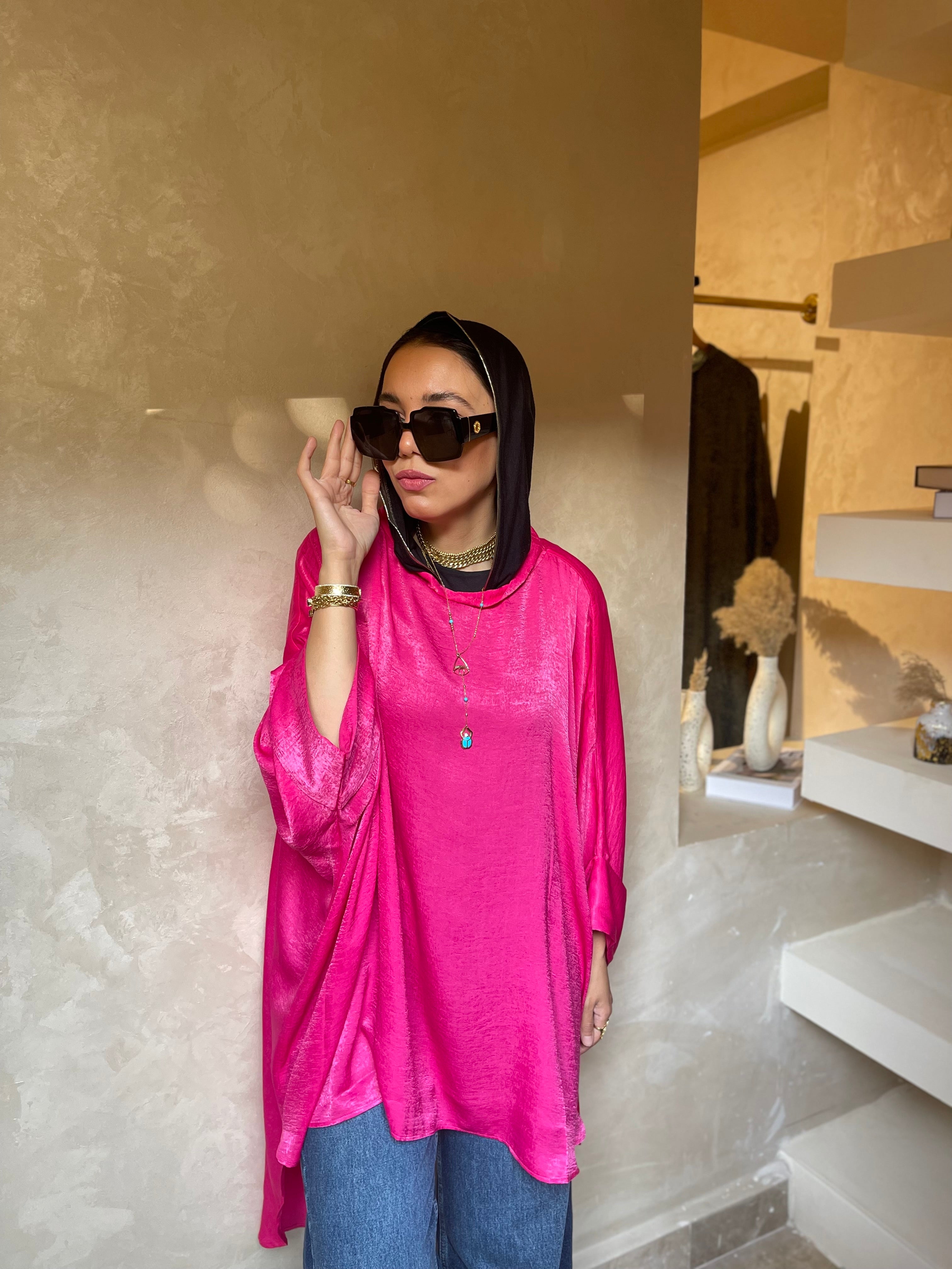 Fuchsia shimmery poncho