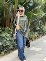 Oversized olive poncho