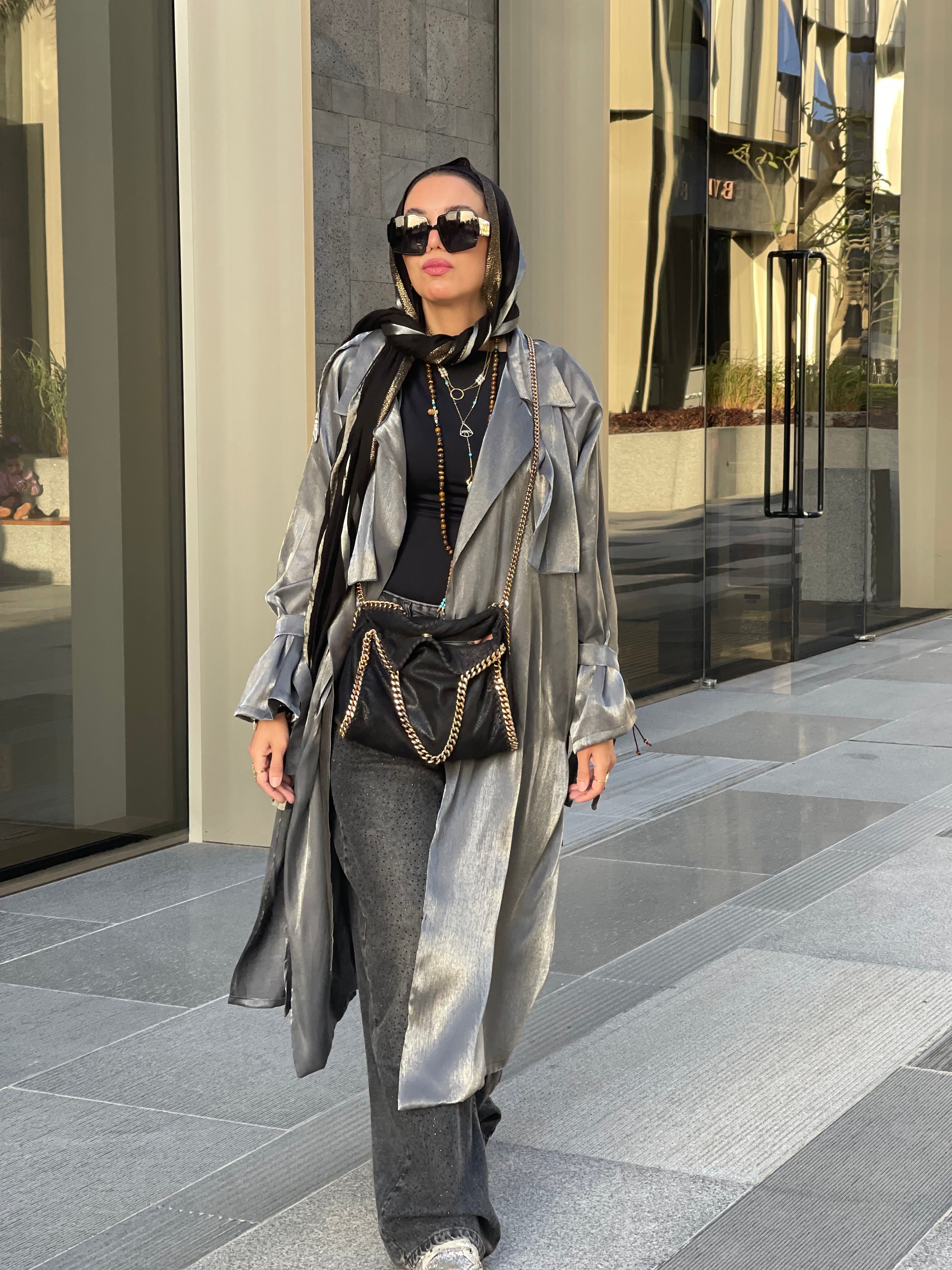 Dark grey Shimmery satin trench