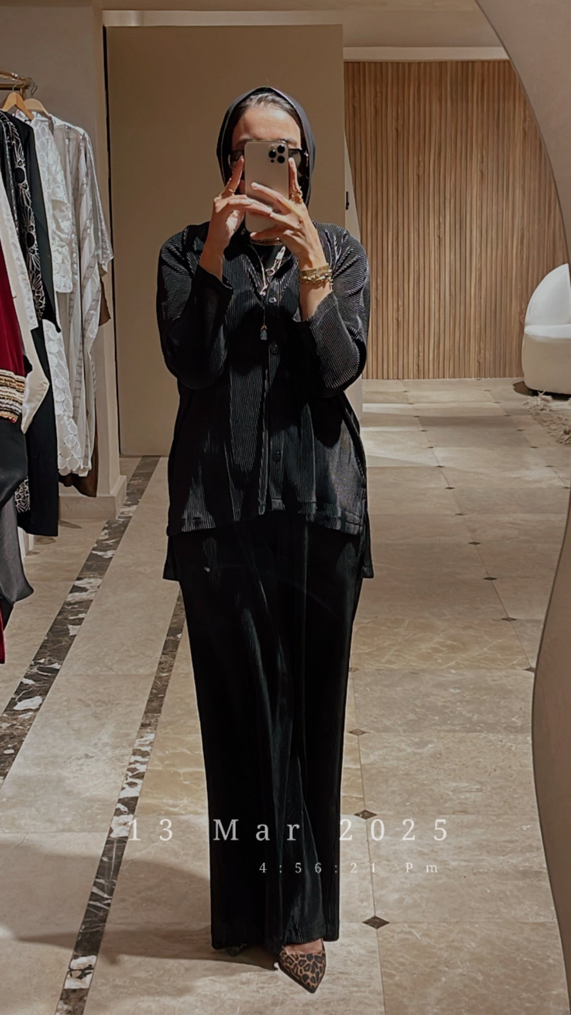 Black  satin plisse set