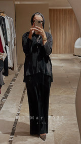 Black  satin plisse set