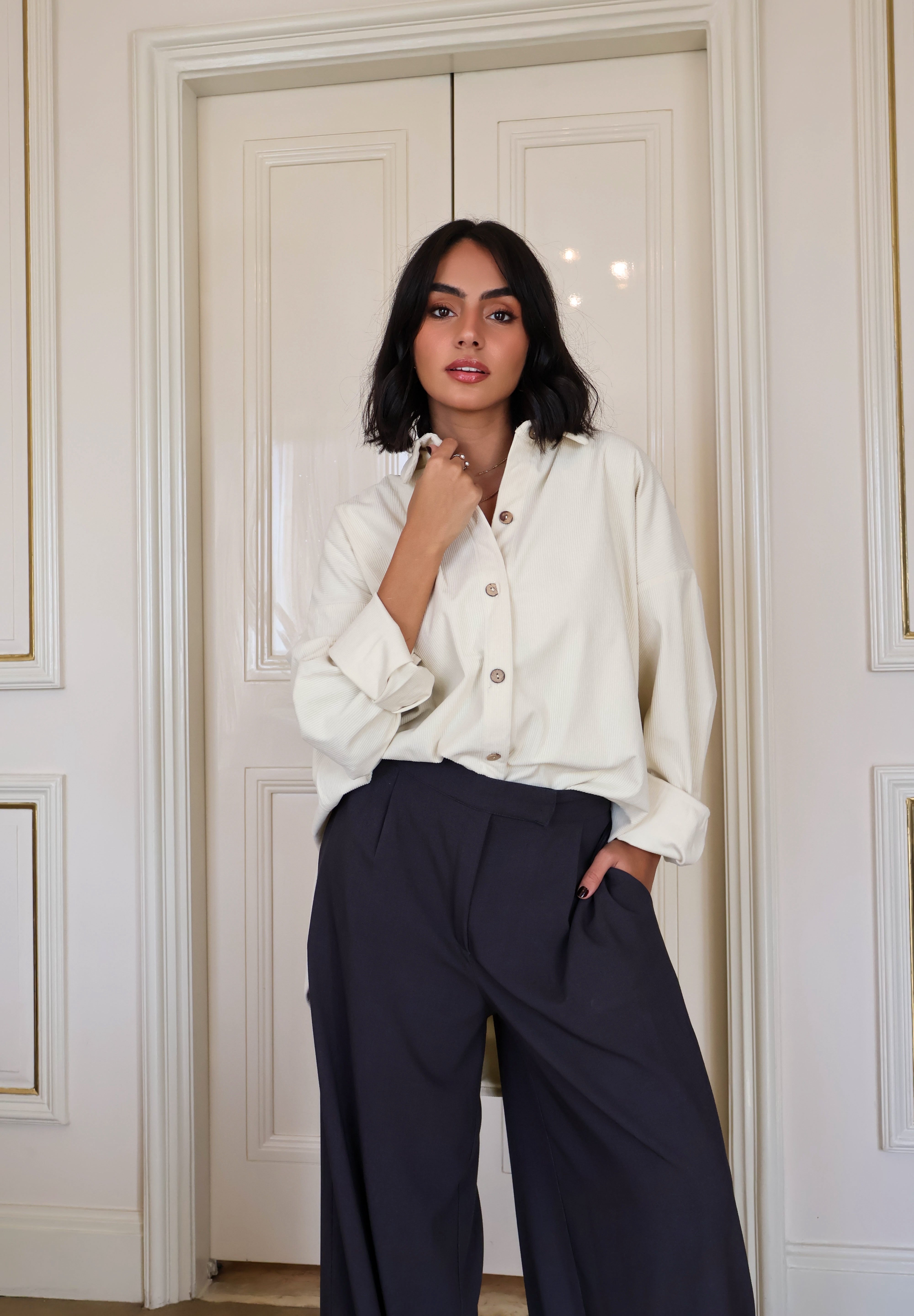 Crème corduroy  velvet shirt