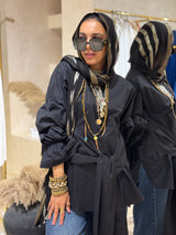 Black gabardine tie shirt