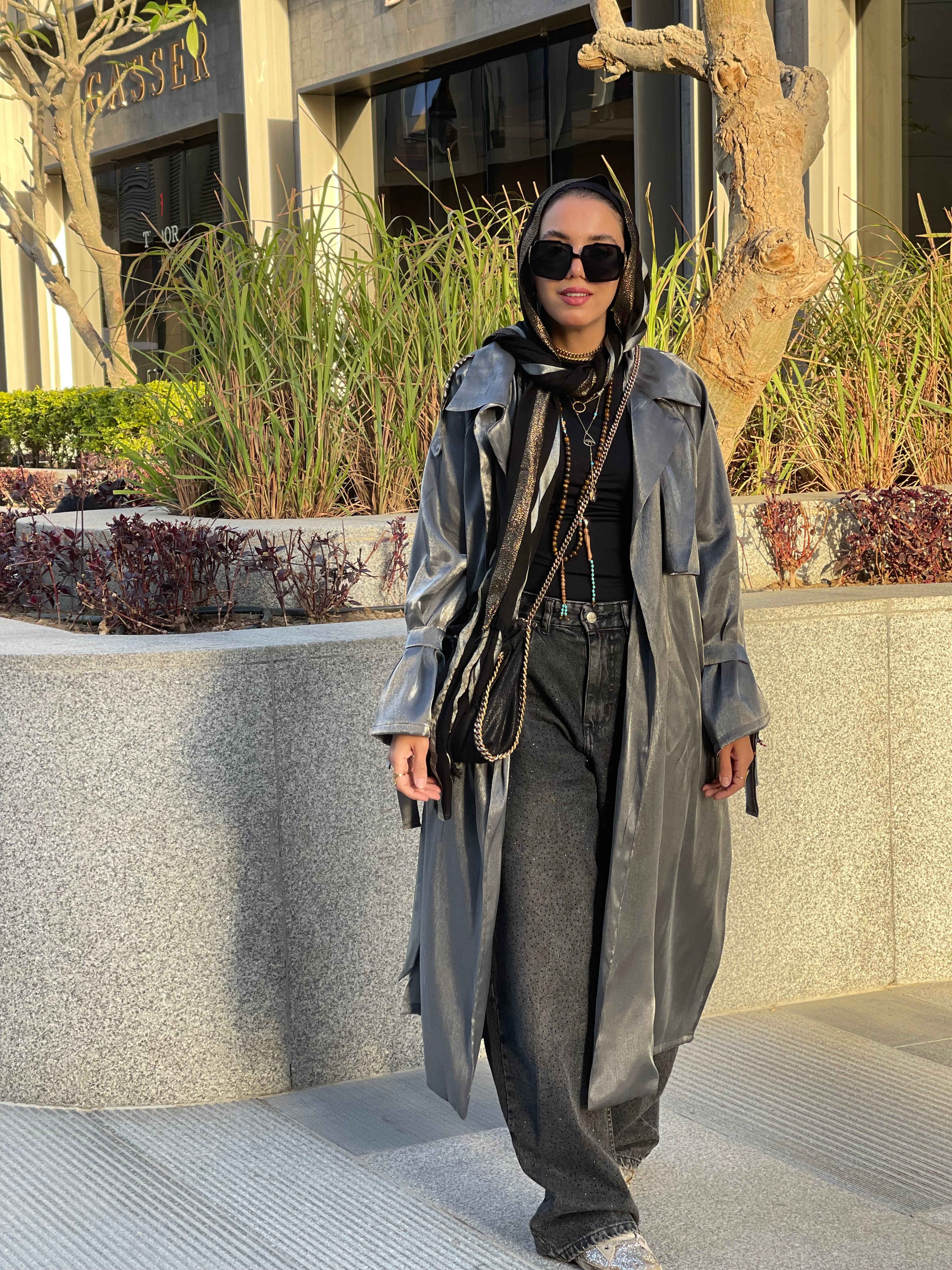 Dark grey Shimmery satin trench