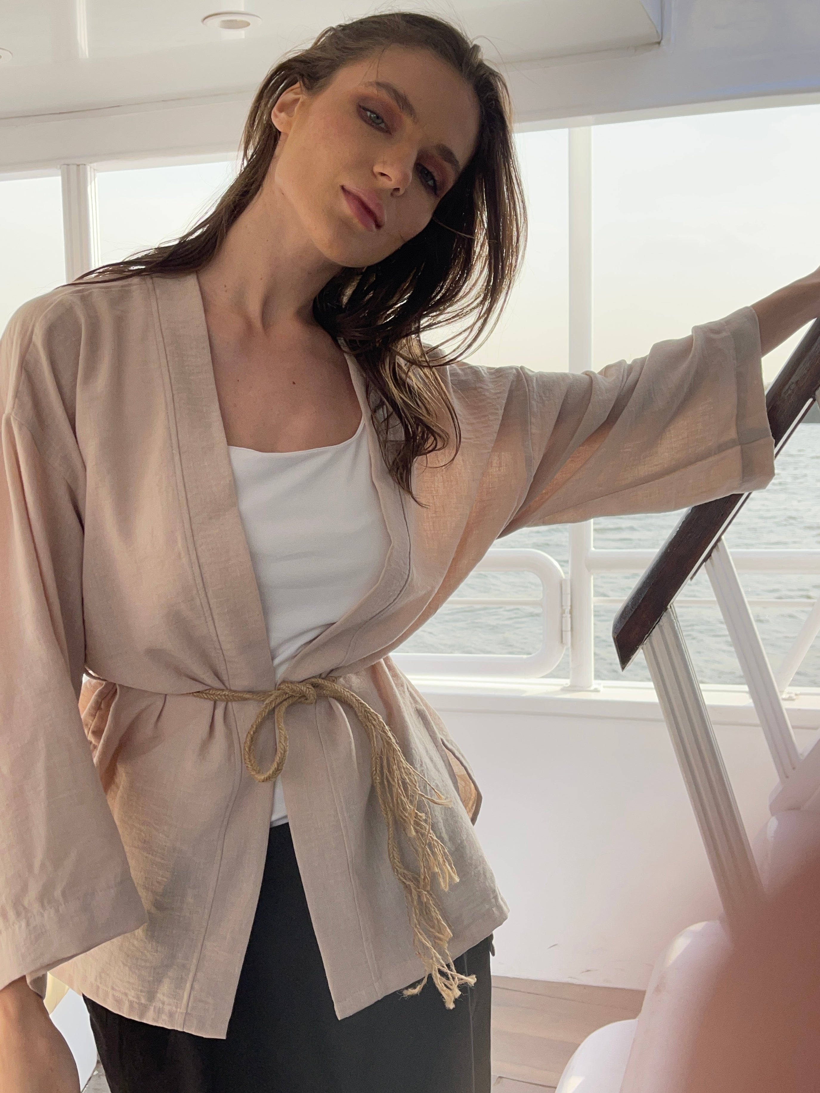 Beige linen kimono