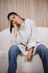 White pure linen  stitched poncho