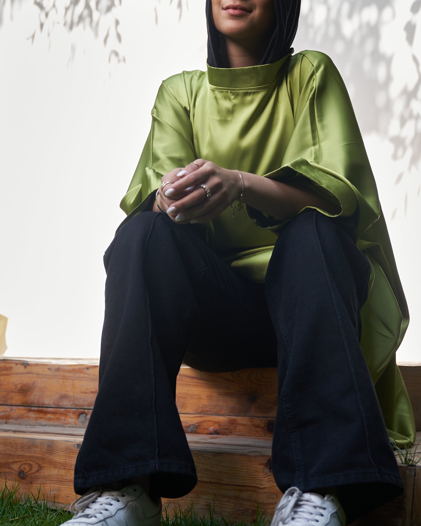 satin green poncho