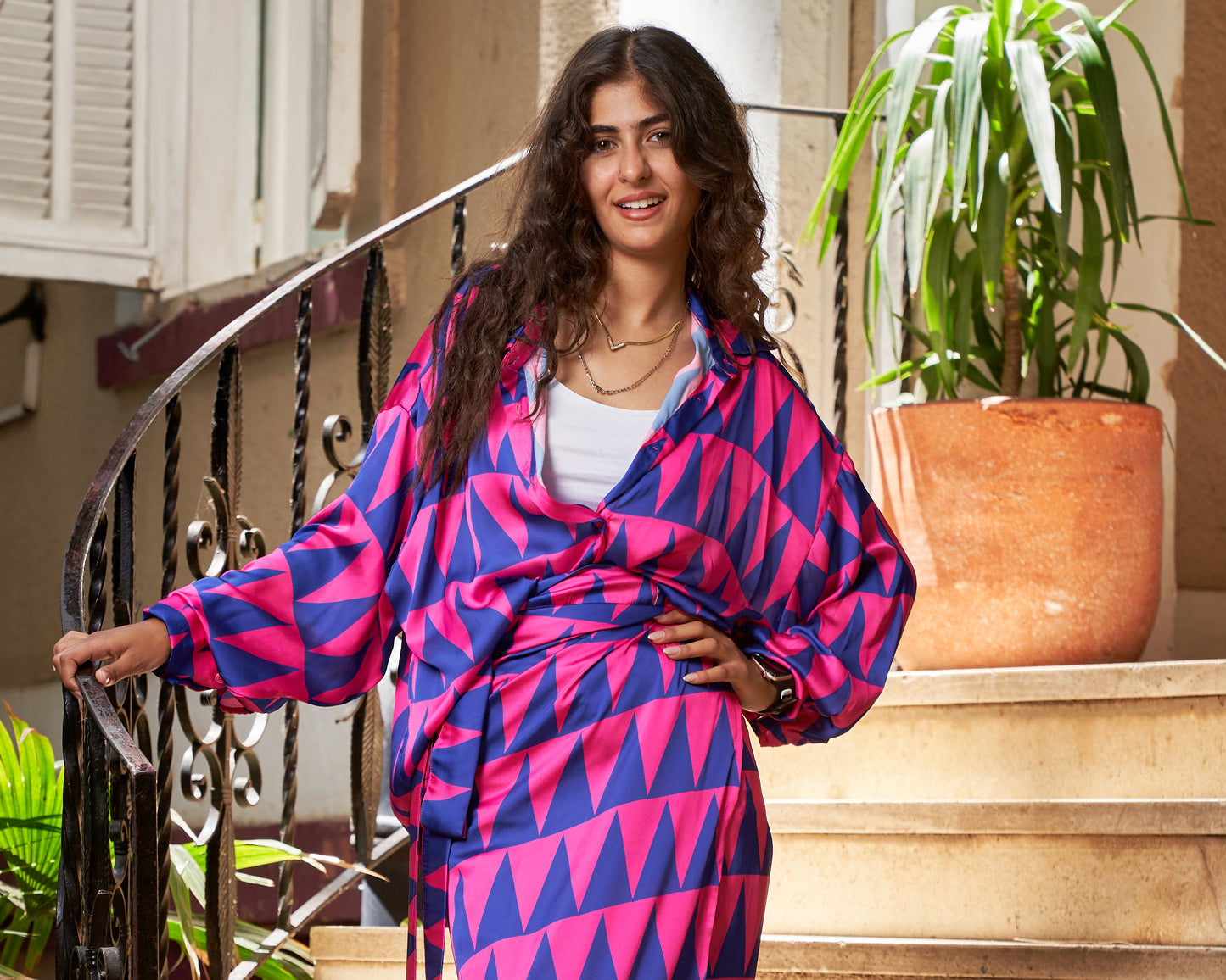 Fuchsia wrap skirt set