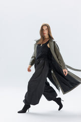 Khaki faux leather trench coat