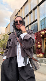 Cropped soft fur grey jacket