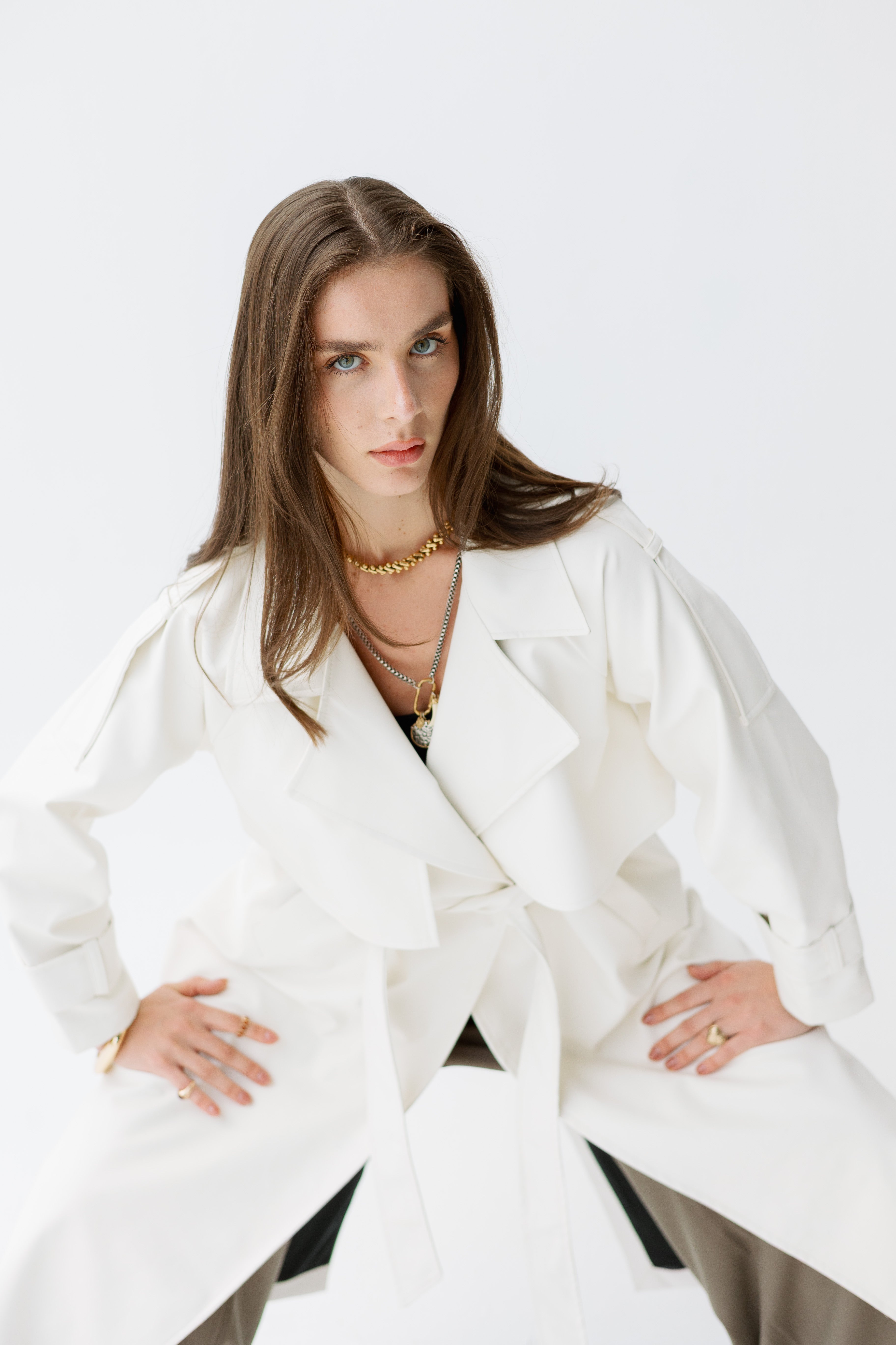 Off white Faux Leather Trench Coat