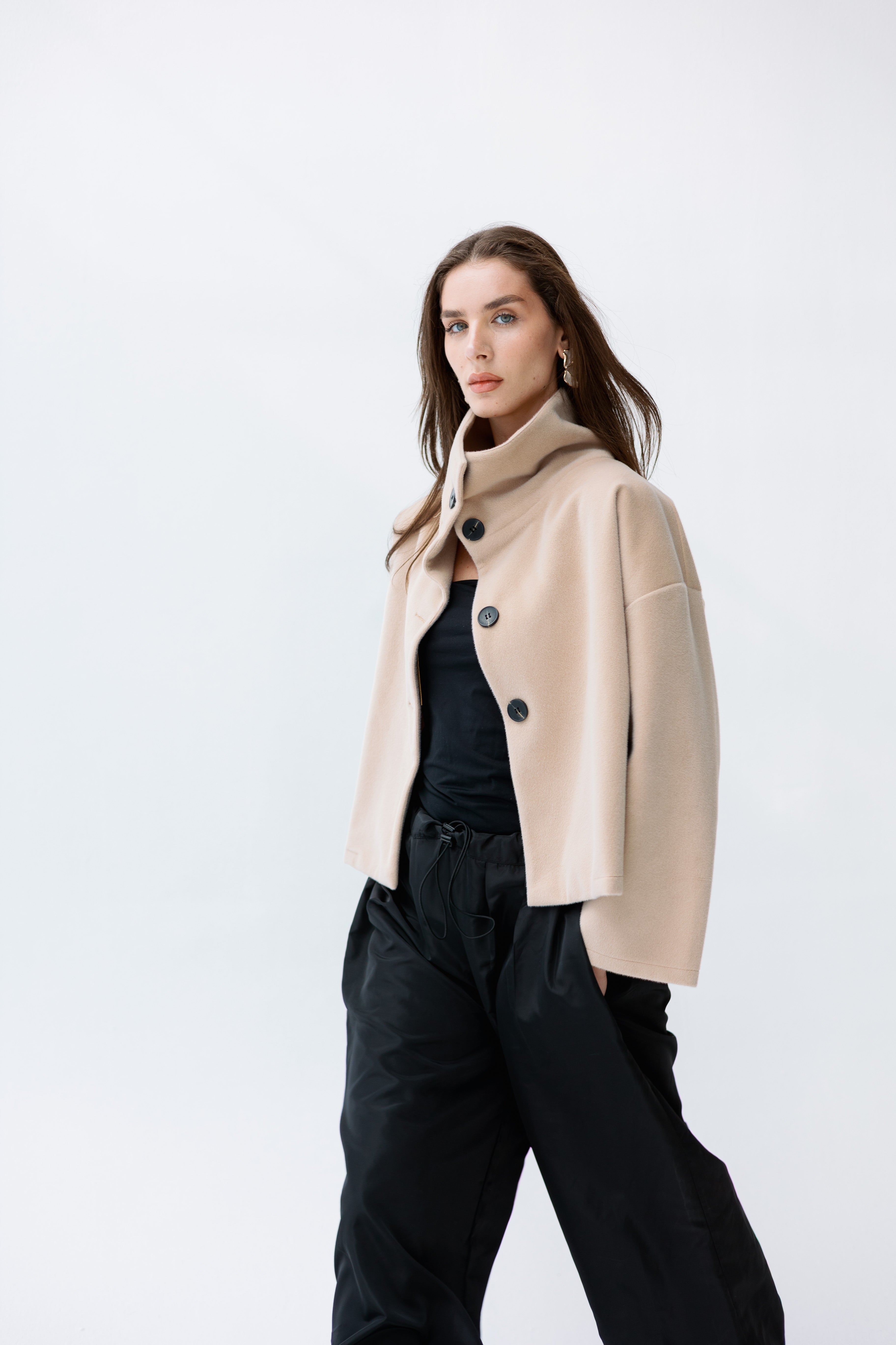 Beige high neck jacket