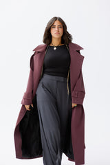 Burgundy faux leather trench coat