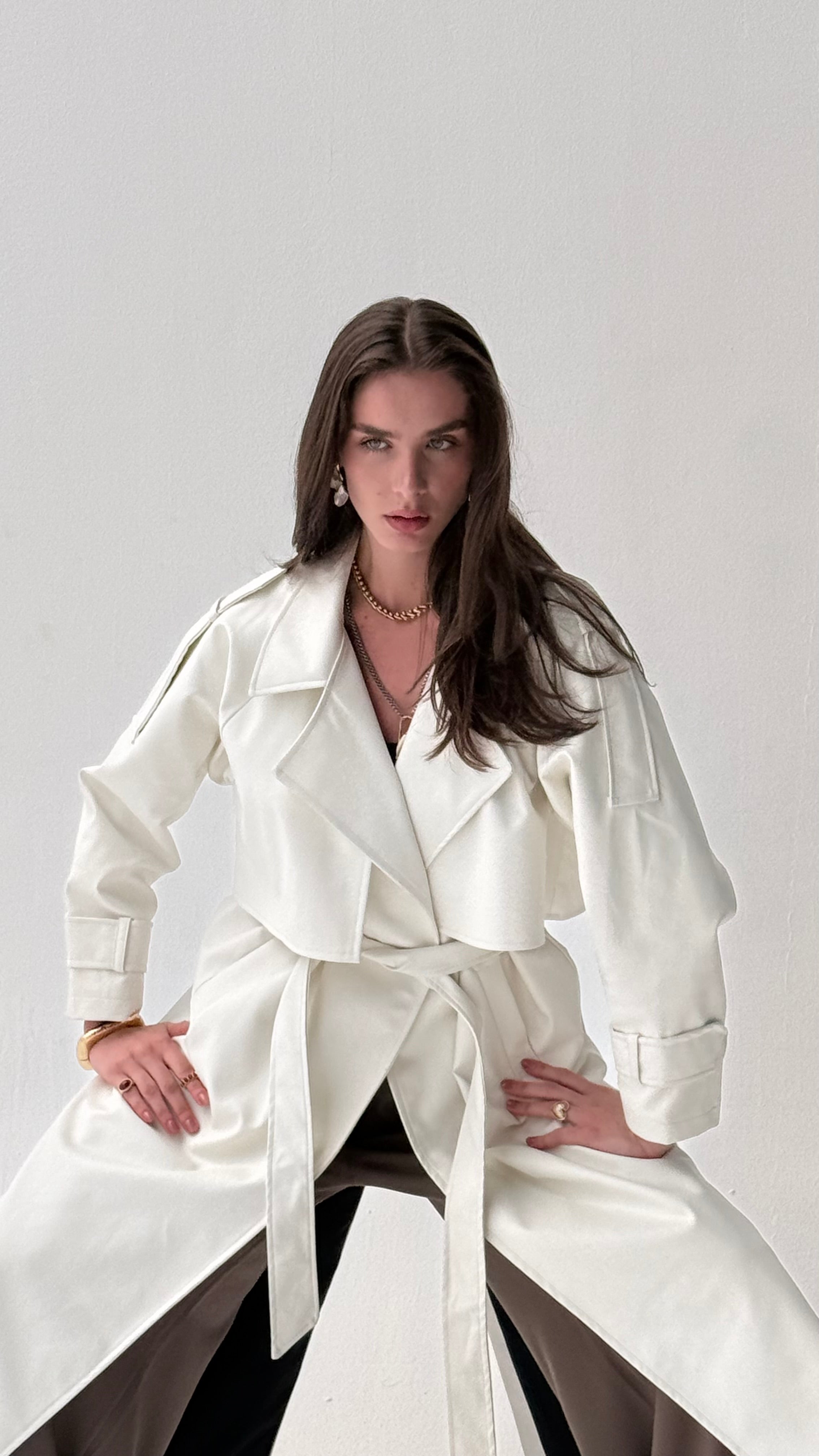 Off white Faux Leather Trench Coat