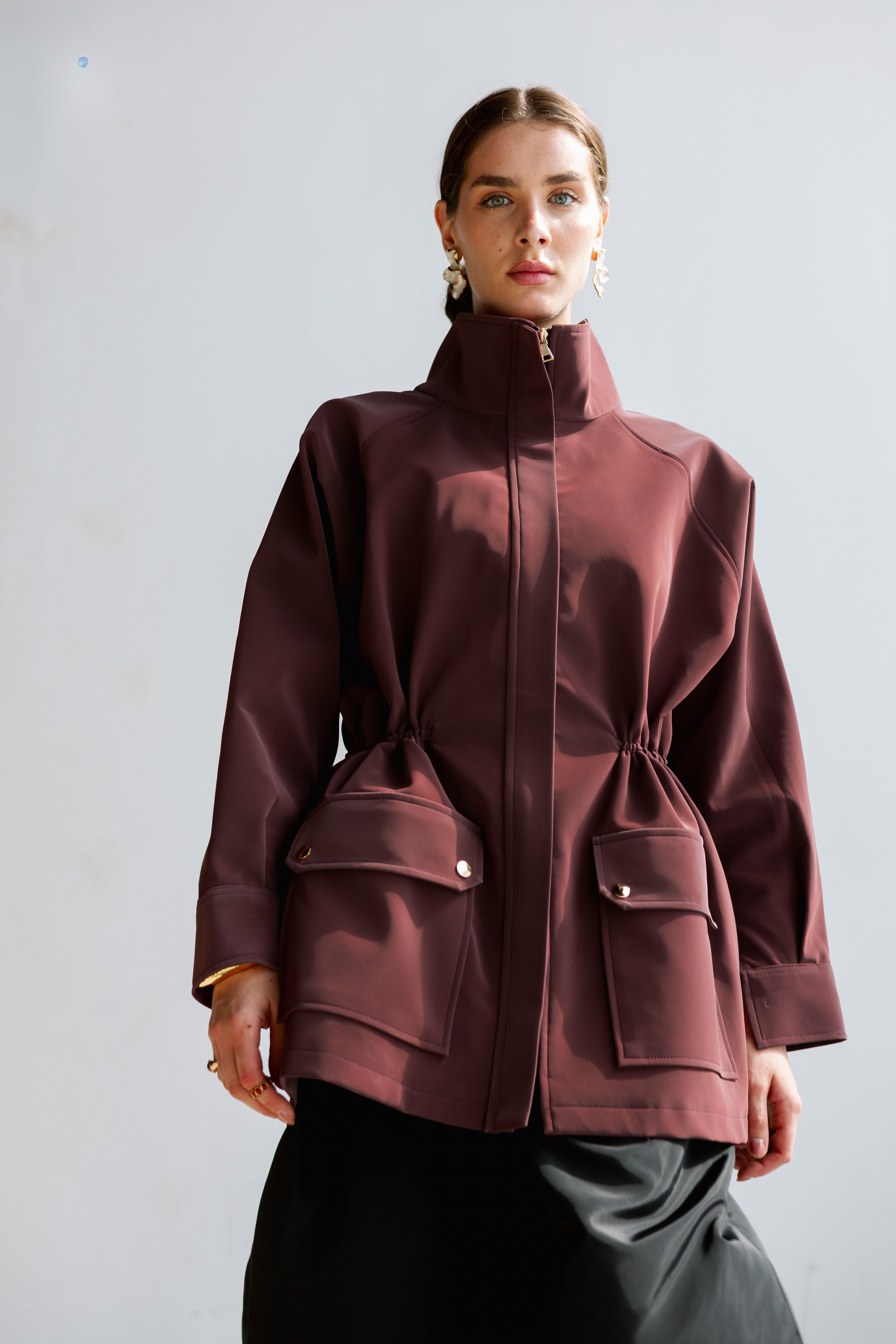 Burgundy leather  safari jacket