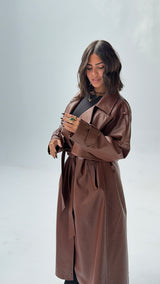 Brown Faux leather  trench coat