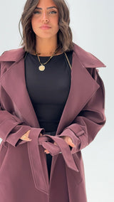 Burgundy faux leather trench coat