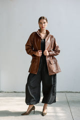 Brown leather safari jacket