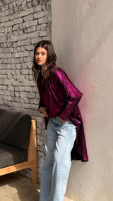 Fuchsia shimmery high low poncho