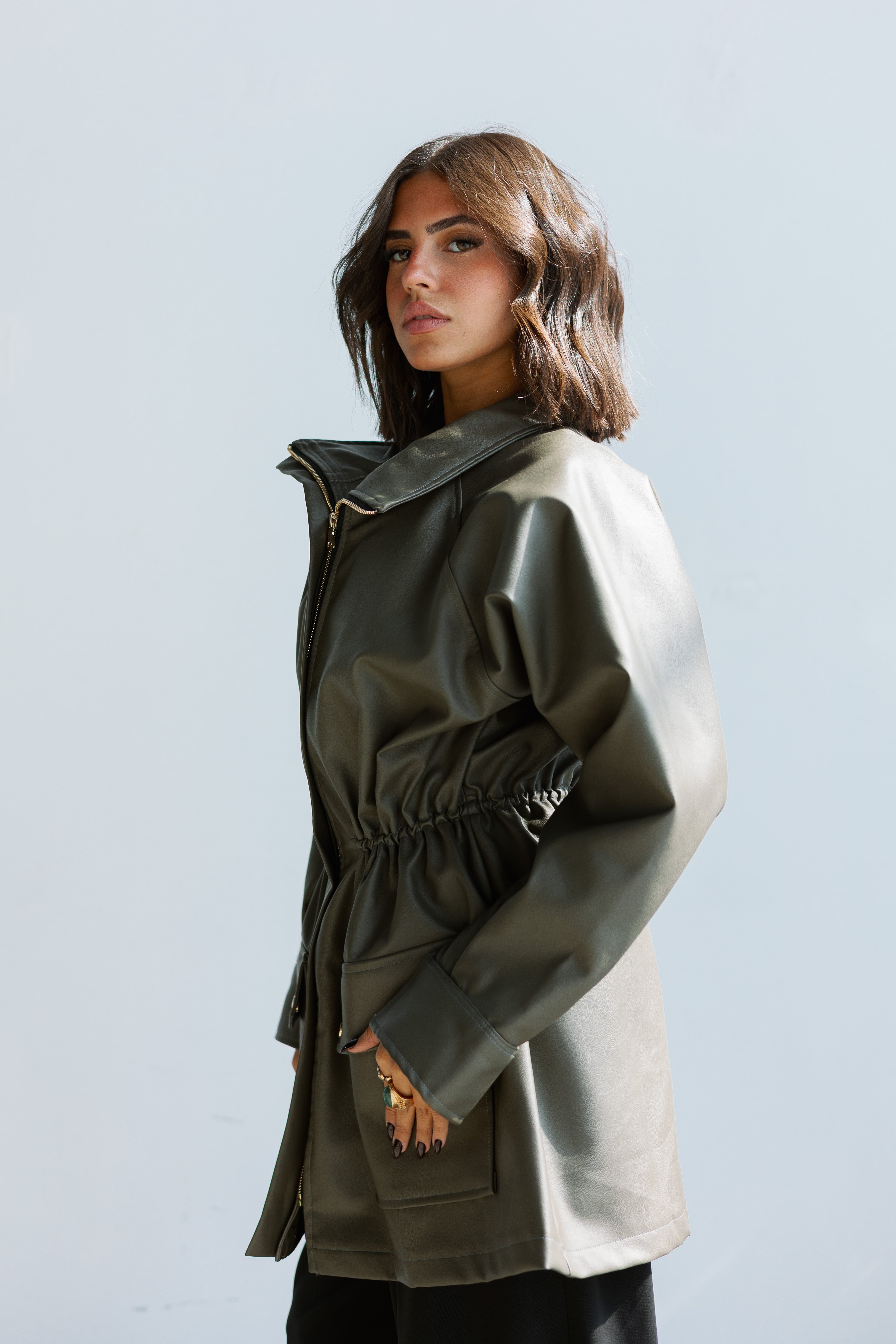 Olive safari leather jacket