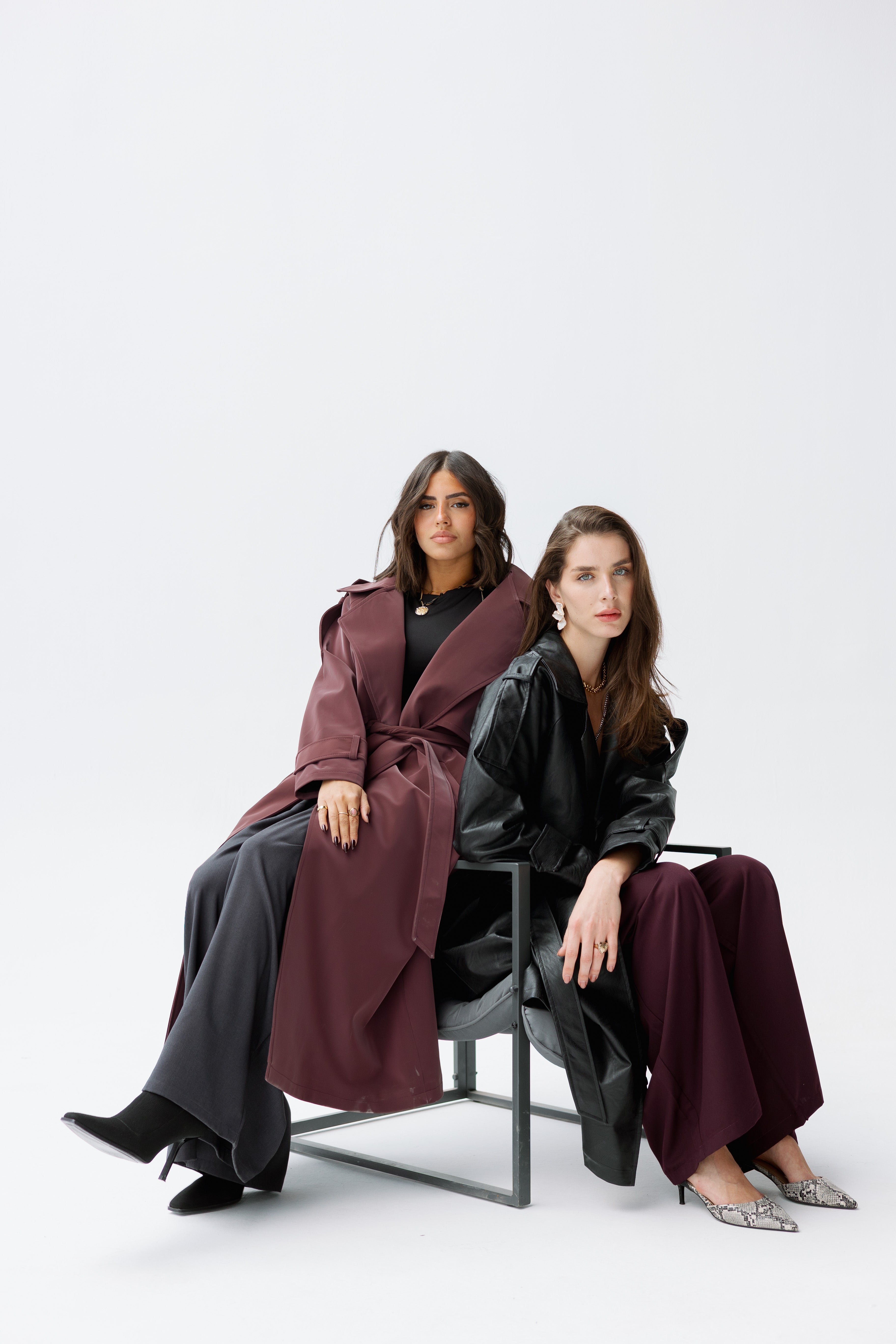 Burgundy faux leather trench coat