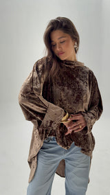 GHALIA dark cafe strass velvet poncho