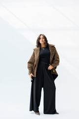 Oversized mohair brown high low jacket