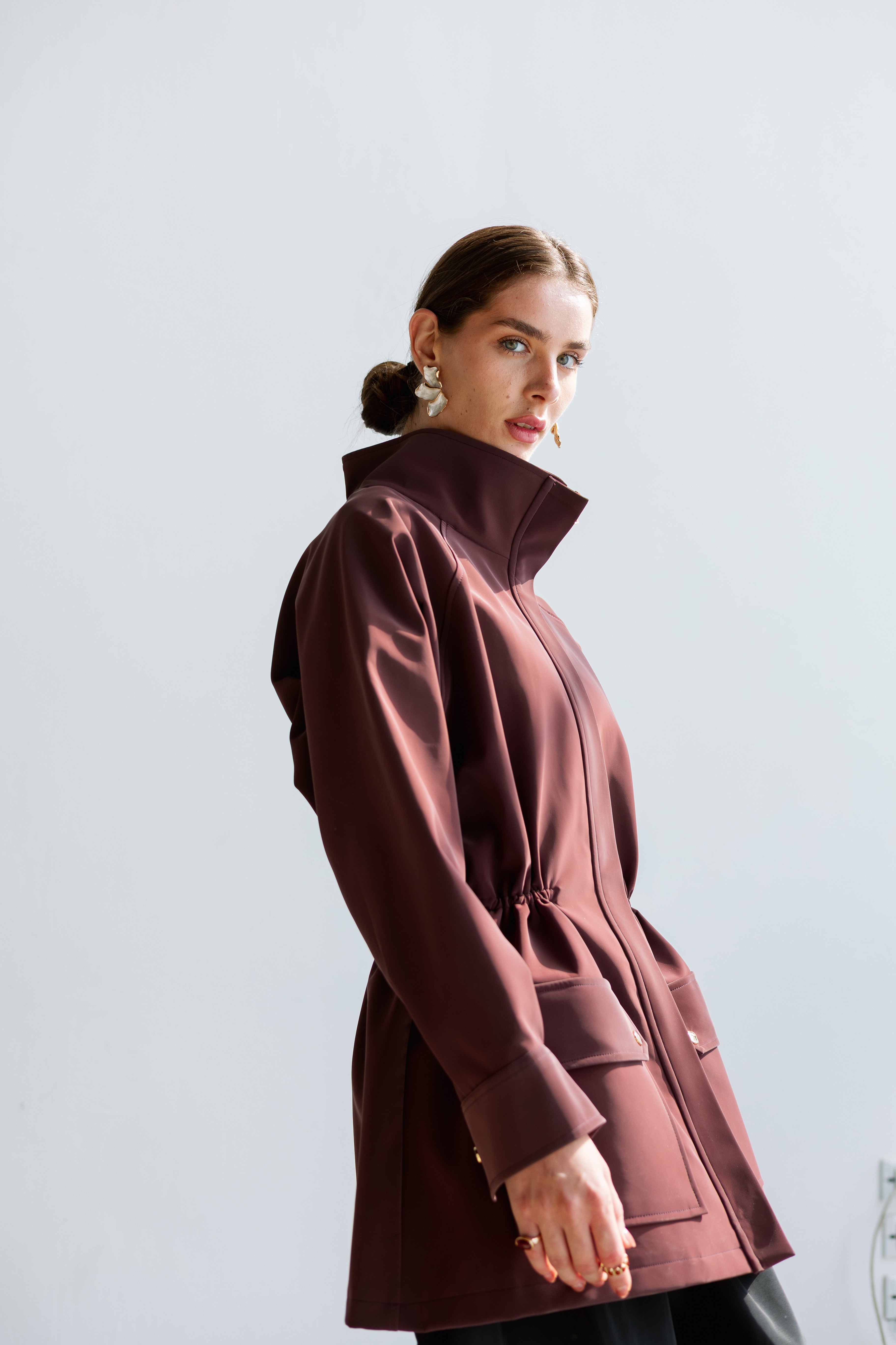 Burgundy leather  safari jacket