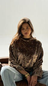 GHALIA dark cafe strass velvet poncho