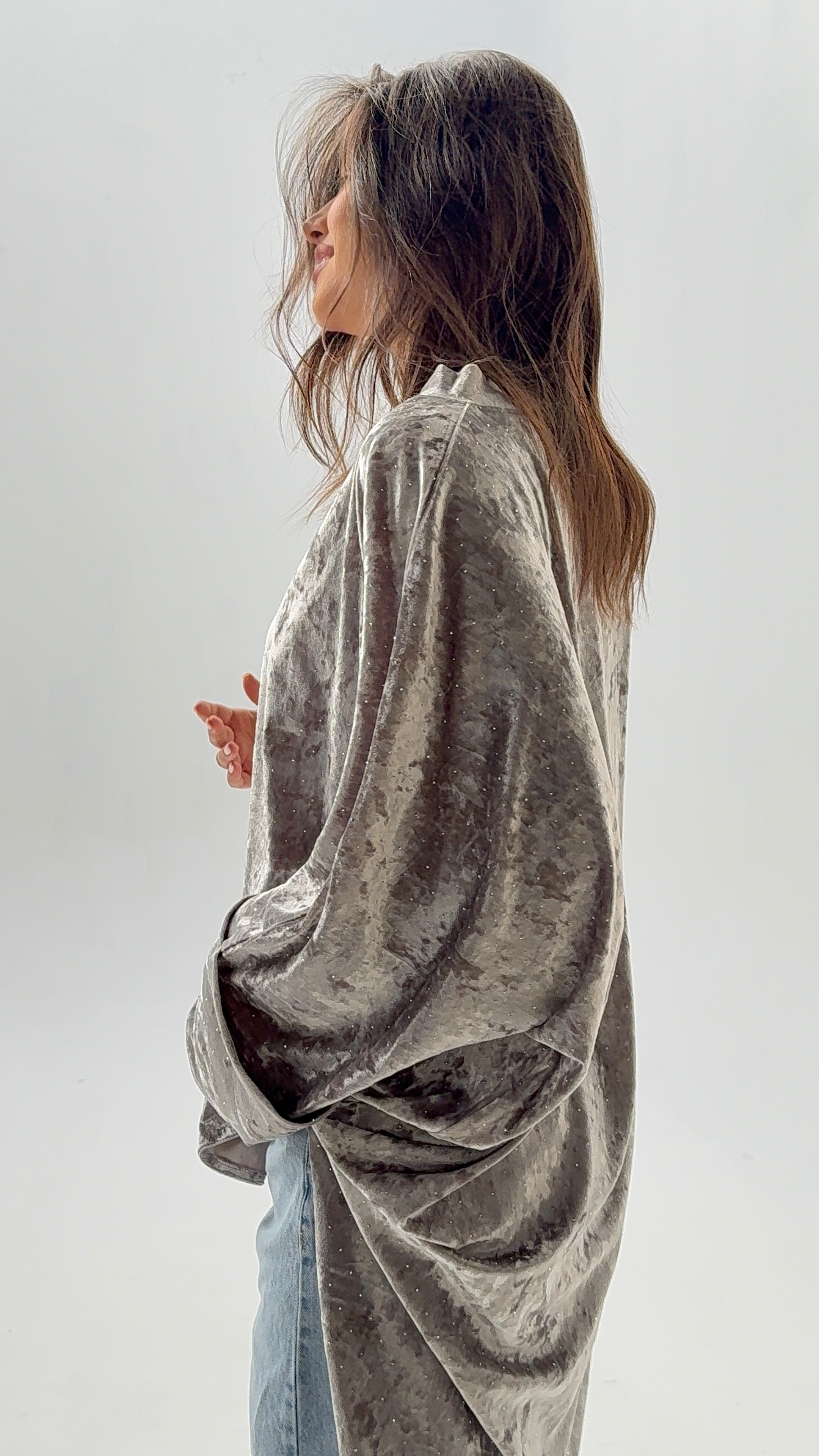 GHALIA silver grey strass poncho